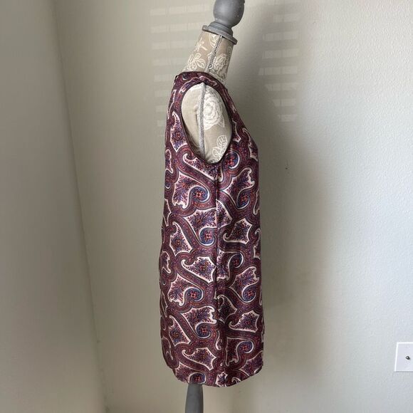 Theory Brindina Veranda Silk Leather Trim Paisley Print Shift Dress - Picture 7 of 12